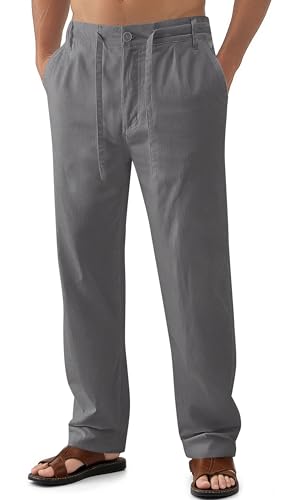 Janmid Mens Cotton Linen Drawstring Pants Elastic Waist Casual Jogger Yoga Pants Smoky Gray S - Image 1