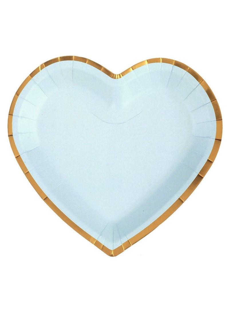 سانتيكس أطباق ورقية للاستخدام مرة واحدة لحفل استقبال المولود على شكل قلب أزرق وردي ذهبي 20 سم عبوة من 10 قطع - Image 1