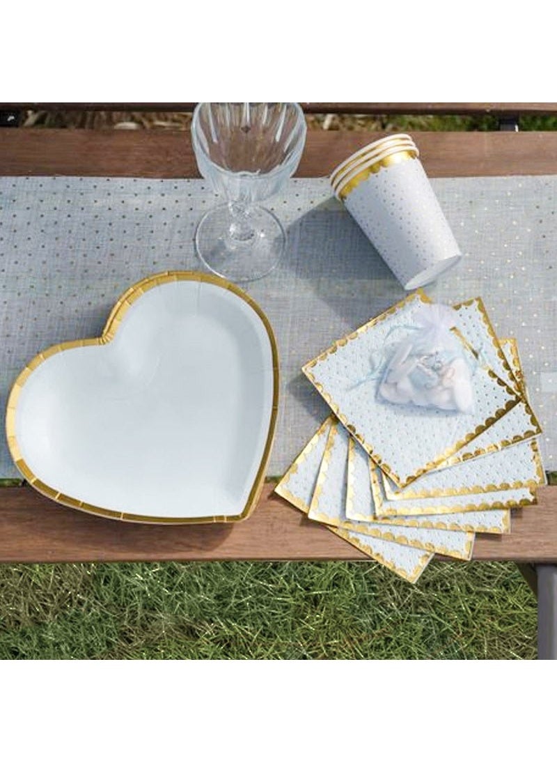 سانتيكس أطباق ورقية للاستخدام مرة واحدة لحفل استقبال المولود على شكل قلب أزرق وردي ذهبي 20 سم عبوة من 10 قطع - Image 2