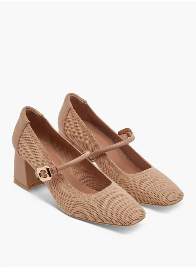 سيليست Women's Square Toe Shoes with Buckle Closure and Block Heels