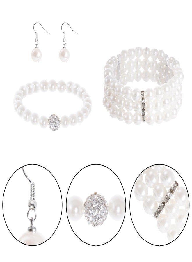 SUMERSHA 5pcs Faux Pearl Jewelry Set for Women Simulated Pearls Rhinestone Necklace Earrings Bracelet for Party Wedding Accessories - Image 3