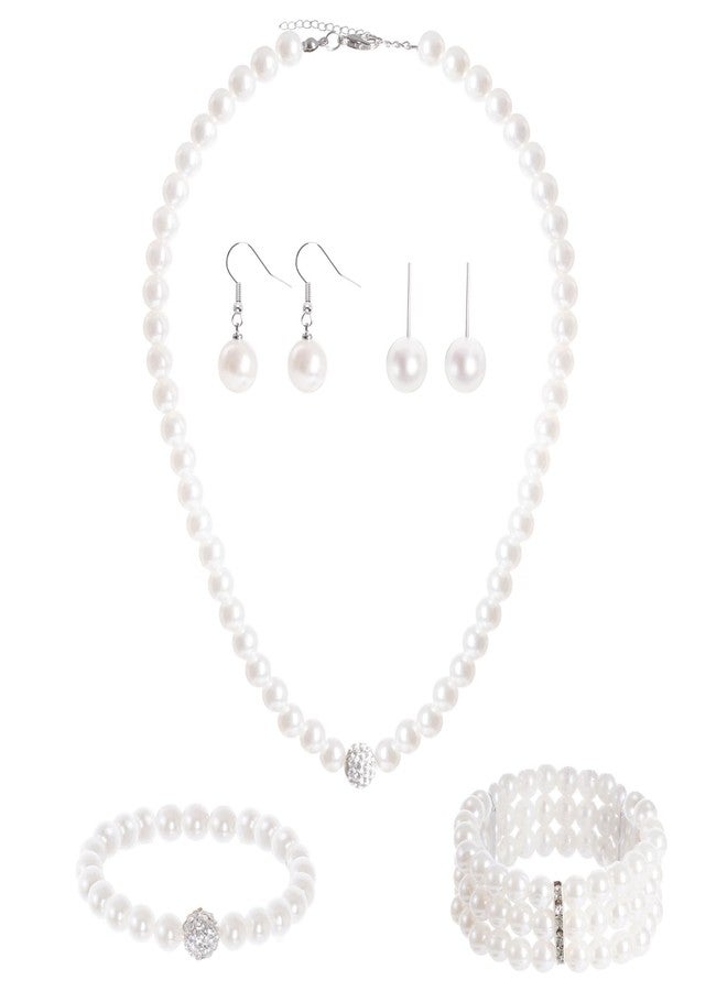 SUMERSHA 5pcs Faux Pearl Jewelry Set for Women Simulated Pearls Rhinestone Necklace Earrings Bracelet for Party Wedding Accessories - Image 1