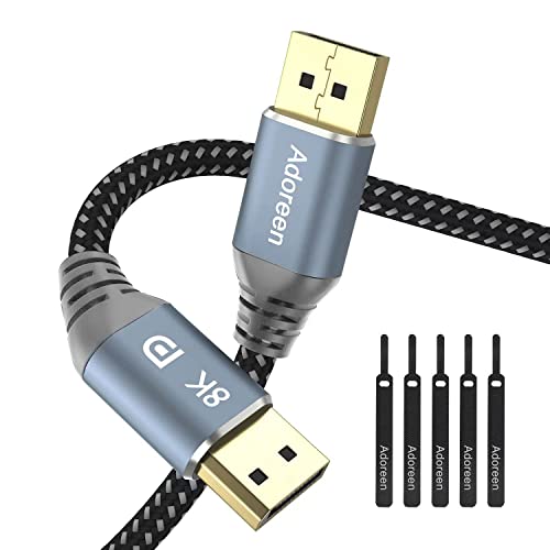Adoreen 8K DisplayPort 1.4 Cable 12 Feet,Adoreen DP Cord From 1.5-30FT (8K@60Hz 4K@144Hz 1080P@240Hz 2K 32.4Gbps) HBR3 HDCP HDR,FreeSync G-Sync,Braided Display Port for Monitor 3090 Graphics + 5 Ties-NOT HDMI - Image 1