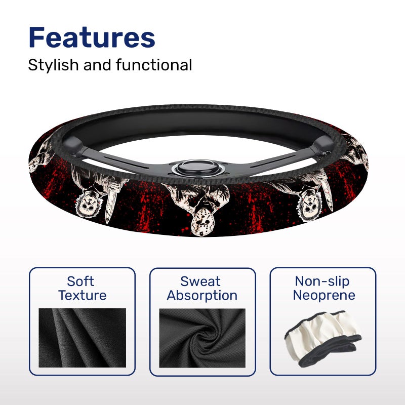 GENANY Horror Movie Characters Spring Steering Wheel Cover, Non-Slip Neoprene Car Steering Wheel Cover, Breathable Steering Wheel Covers, Sweat-Absorbing Accessories, Spring Auto Gifts - Image 4