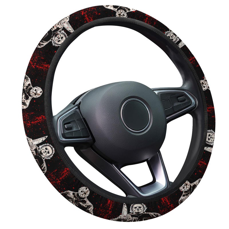 GENANY Horror Movie Characters Spring Steering Wheel Cover, Non-Slip Neoprene Car Steering Wheel Cover, Breathable Steering Wheel Covers, Sweat-Absorbing Accessories, Spring Auto Gifts - Image 1