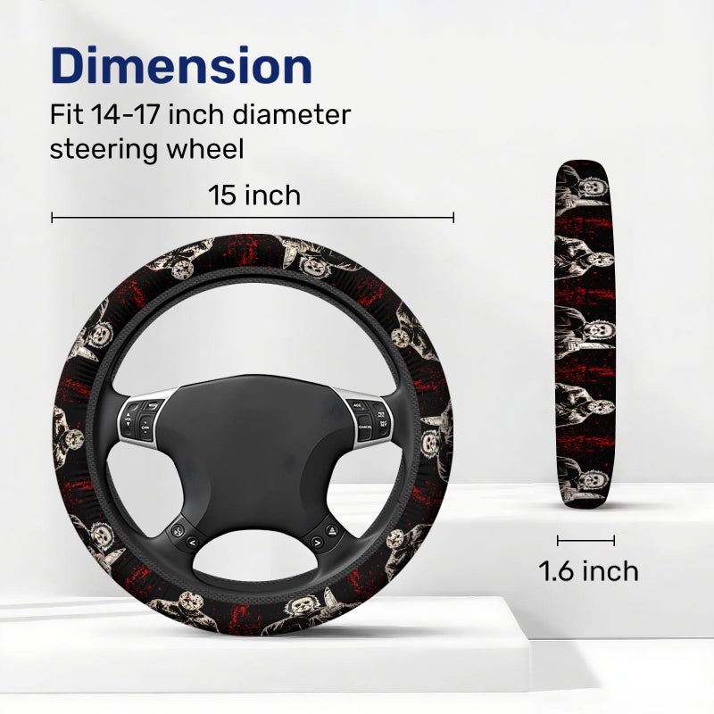 GENANY Horror Movie Characters Spring Steering Wheel Cover, Non-Slip Neoprene Car Steering Wheel Cover, Breathable Steering Wheel Covers, Sweat-Absorbing Accessories, Spring Auto Gifts - Image 2