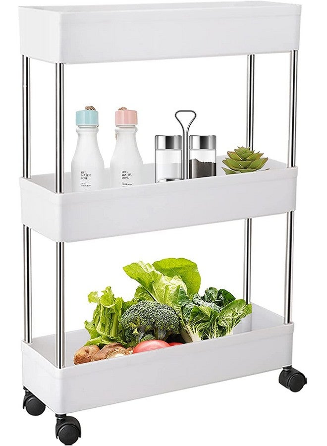 HOME CUBE ABS Plastic 3 Layer , Rolling Utility Cart Slide Out , Narrow Kitchen Storage Trolley Rack Storage Organizer with Caster Wheels - White - Image 1