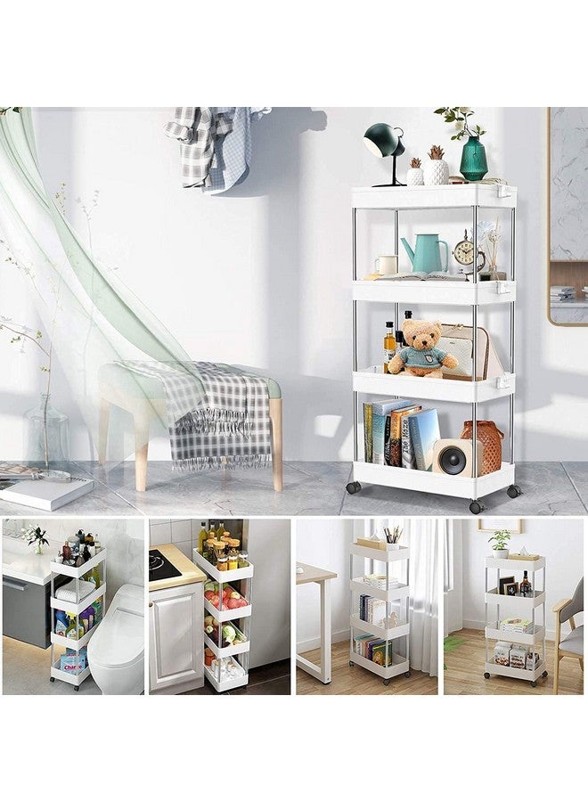 HOME CUBE ABS Plastic 3 Layer , Rolling Utility Cart Slide Out , Narrow Kitchen Storage Trolley Rack Storage Organizer with Caster Wheels - White - Image 2
