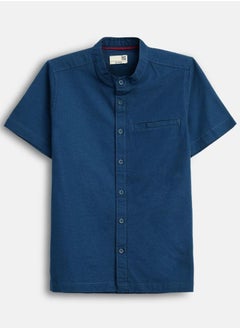 Boy's shirts in regular fit navy colour cotton fabric embellished pattern pull over closure woven weave type round collar type round neckline half sleeve length button down upper body wear type suitable for casual occasions – the fresh pick of the fashion season!