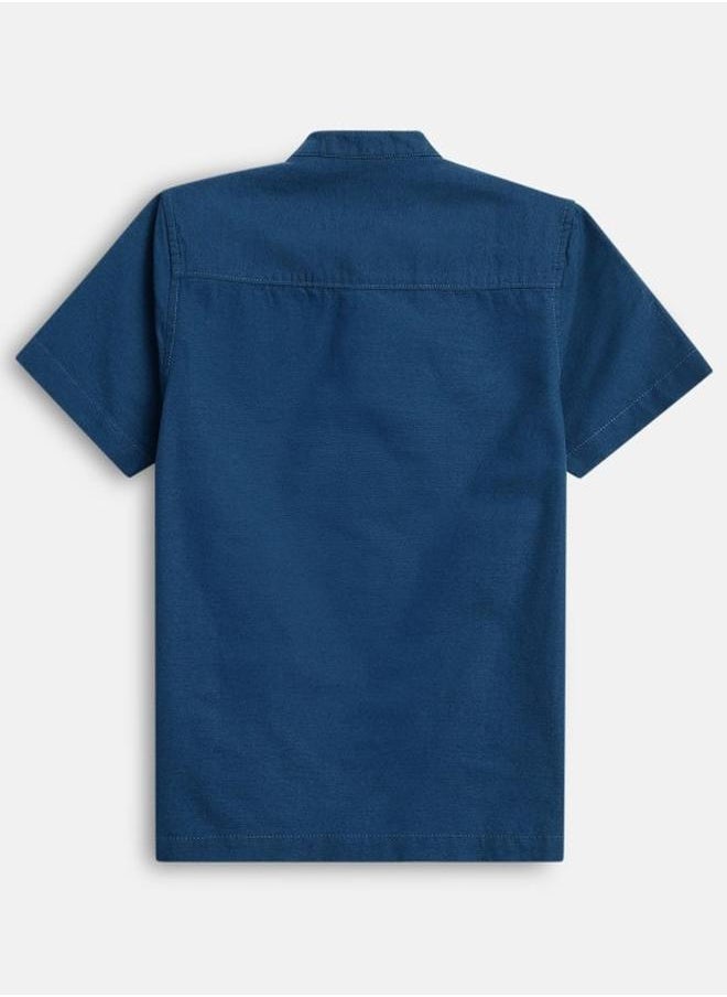 Bonkids - Boy's shirts in regular fit navy colour cotton fabric embellished pattern pull over closure woven weave type round collar type round neckline half sleeve length button down upper body wear type suitable for casual occasions – the fresh pick of the fashion season! - Image 1