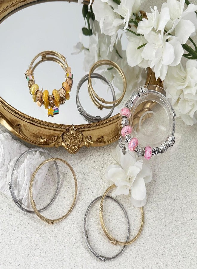 Exway 10 Pcs Elastic Charm Bracelet Chain Stainless Steel Cable Wire Twisted Cuff Bangle Bracelet Gold and Sliver Charm Bracelets Kit for Crafts DIY Women Jewelry Making - Image 5