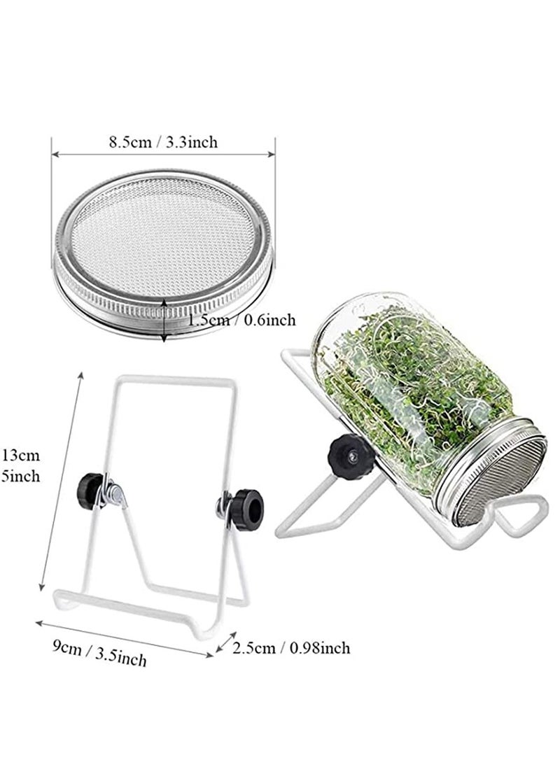 KASTWAVE - 2 PCS Sprouting Jar Lid with 2 PCS Sprouting Stands in Stainless Steel Germinator Set to Grow Your Own Sprouts Bean Salad (White) - Image 1