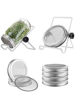 KASTWAVE 2 PCS Sprouting Jar Lid with 2 PCS Sprouting Stands in Stainless Steel Germinator Set to Grow Your Own Sprouts Bean Salad (White)  - Image 3