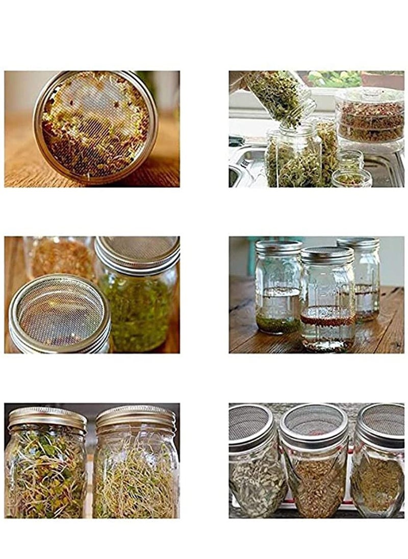 KASTWAVE - 2 PCS Sprouting Jar Lid with 2 PCS Sprouting Stands in Stainless Steel Germinator Set to Grow Your Own Sprouts Bean Salad (White) - Image 1