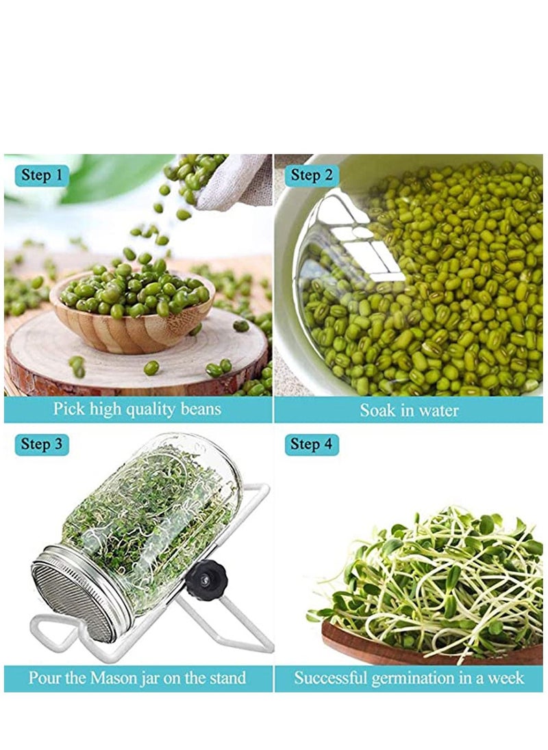 KASTWAVE - 2 PCS Sprouting Jar Lid with 2 PCS Sprouting Stands in Stainless Steel Germinator Set to Grow Your Own Sprouts Bean Salad (White) - Image 1