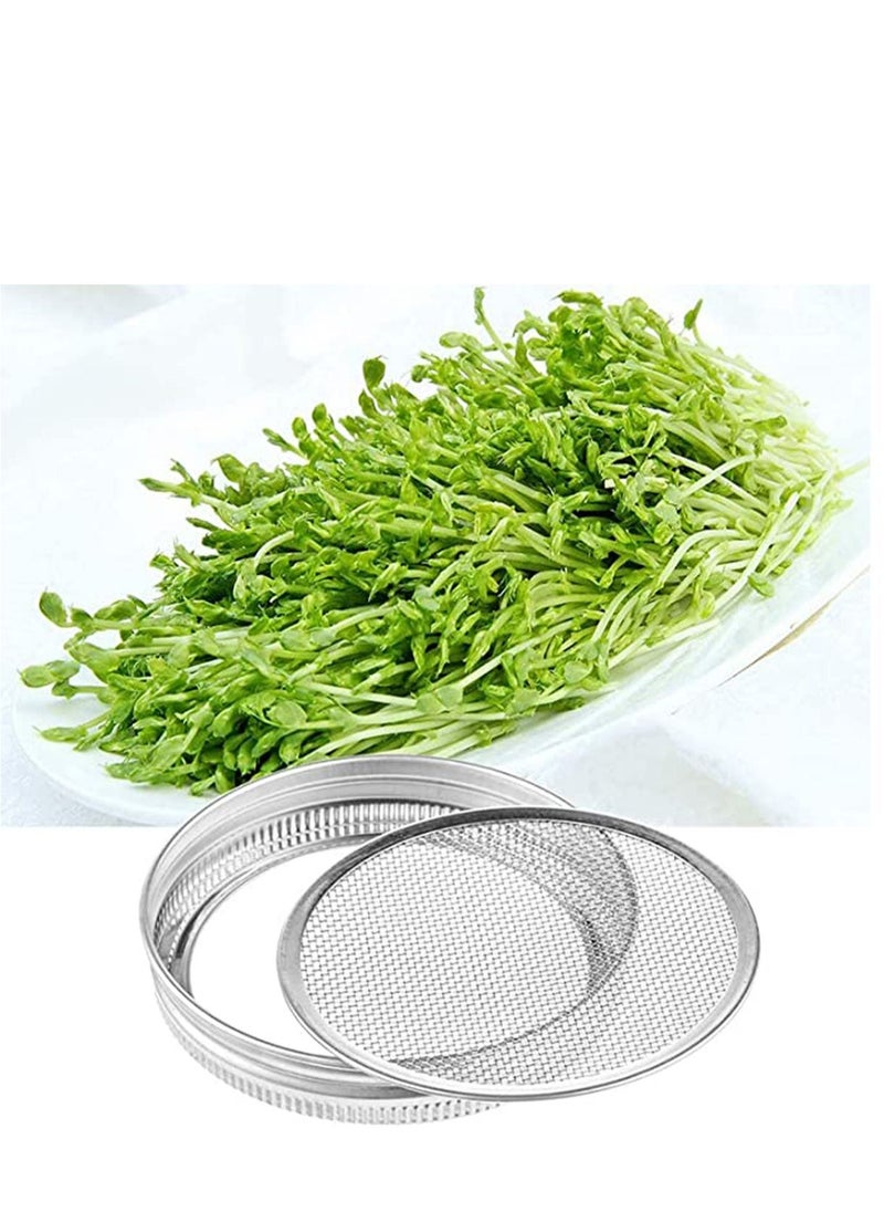 KASTWAVE - 2 PCS Sprouting Jar Lid with 2 PCS Sprouting Stands in Stainless Steel Germinator Set to Grow Your Own Sprouts Bean Salad (White) - Image 1