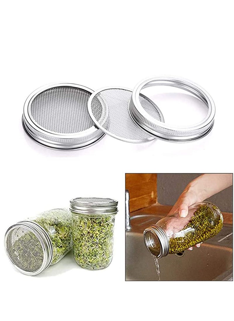 KASTWAVE - 2 PCS Sprouting Jar Lid with 2 PCS Sprouting Stands in Stainless Steel Germinator Set to Grow Your Own Sprouts Bean Salad (White) - Image 1