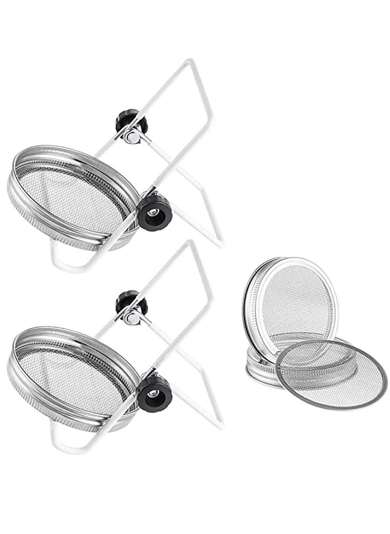 KASTWAVE - 2 PCS Sprouting Jar Lid with 2 PCS Sprouting Stands in Stainless Steel Germinator Set to Grow Your Own Sprouts Bean Salad (White) - Image 1