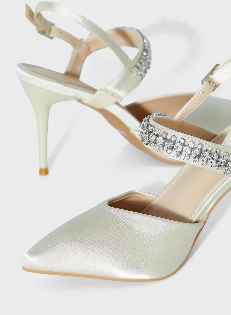 Ella Limited Edition Jewelled Strap Satin Pointed Pump