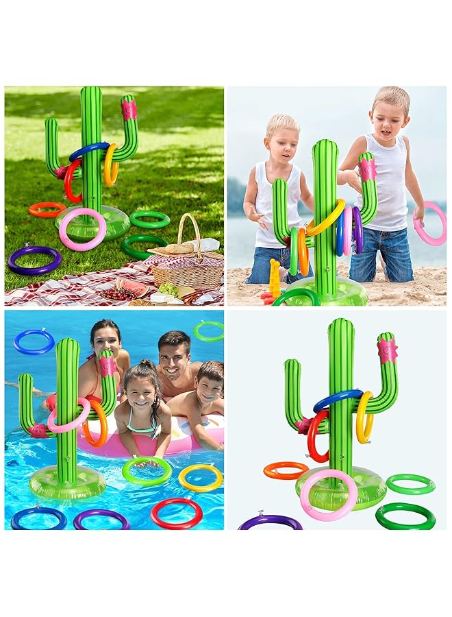 KASTWAVE Pool Toys Ring Toss Inflatable Cactus Pool Games Toys With 16 Rings Floating Swimming Pool Ring For Multiplayer Water Pool Games Boys Girls Adults Family Summer Pool Beach (2 Sets) - Image 2