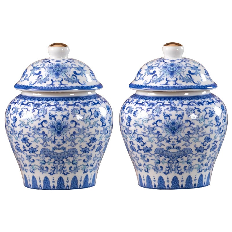 ZPGXLRZ 2 Pcs Chinoiserie Blue and White Porcelain Mini Ceramic Ginger Jars with Lid Ancient Chinese,Oriental Style,Decorative and Storage Jars - Image 1