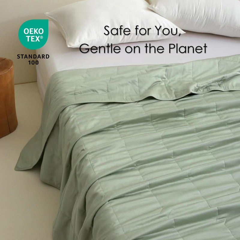 EP Mode Lightweight Quilt Blanket for Summer, Viscose from Bamboo Fabric & Filling, Natural, Breathable & Machine Washable- Sage Green, Twin - Image 3