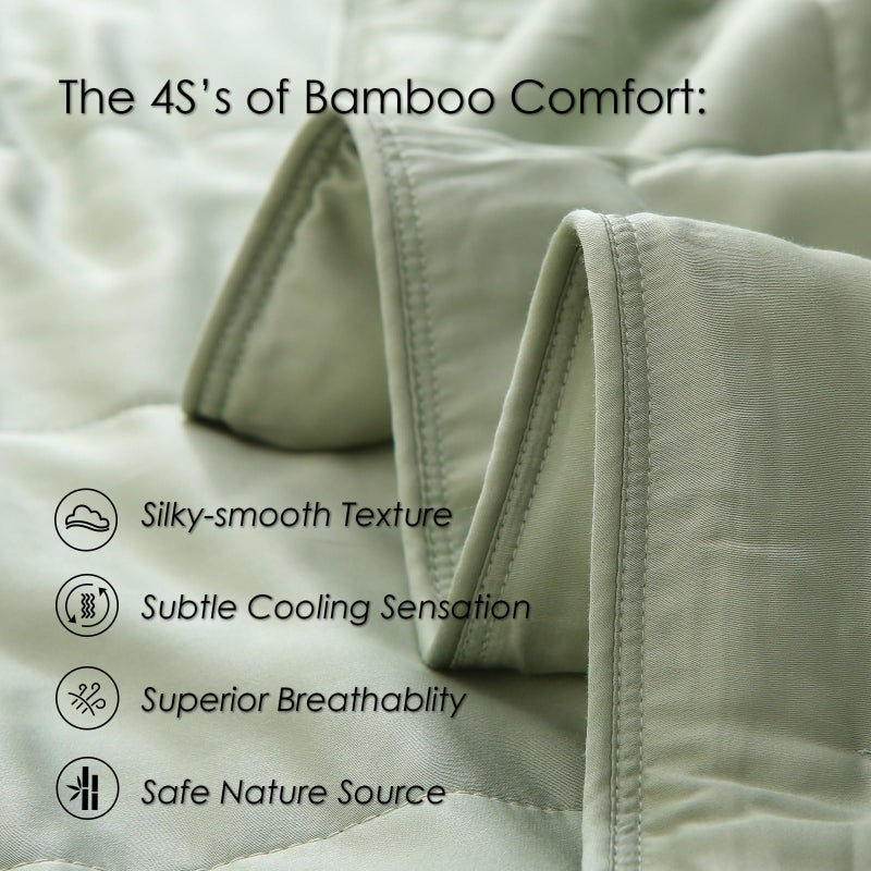 EP Mode Lightweight Quilt Blanket for Summer, Viscose from Bamboo Fabric & Filling, Natural, Breathable & Machine Washable- Sage Green, Twin - Image 5
