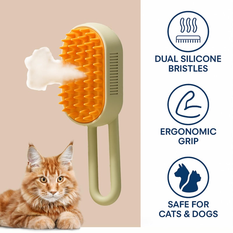 LyfNeeds Pet Hair Steam Brush for Dogs & Cats - Foldable Grooming Comb with Steamer - Self-Cleaning Lint Remover for Sofa, Clothes, Car - Pet Grooming Tool for Cats & Puppies (Orange) - Image 2