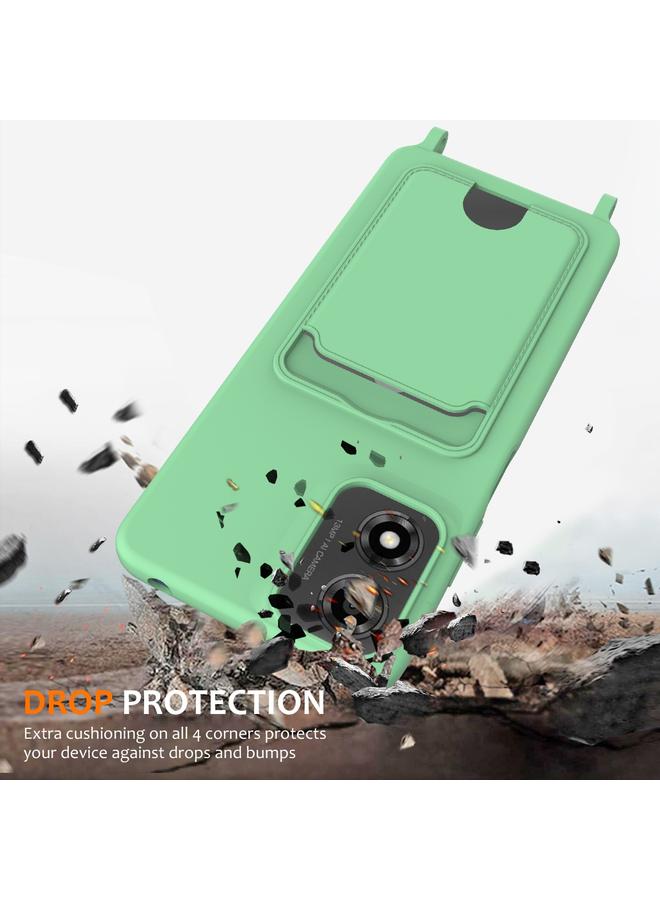 اس-توب جراب لهاتف Motorola Moto G04 / G04s / G24 مزود بحقيبة بطاقات مدمجة، جراب هاتف من السيليكون السائل بلون سادة مع حبل تعليق - Image 2