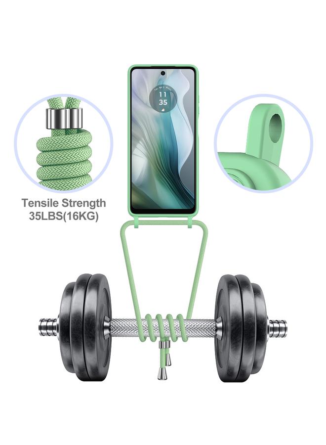 اس-توب جراب لهاتف Motorola Moto G04 / G04s / G24 مزود بحقيبة بطاقات مدمجة، جراب هاتف من السيليكون السائل بلون سادة مع حبل تعليق - Image 3