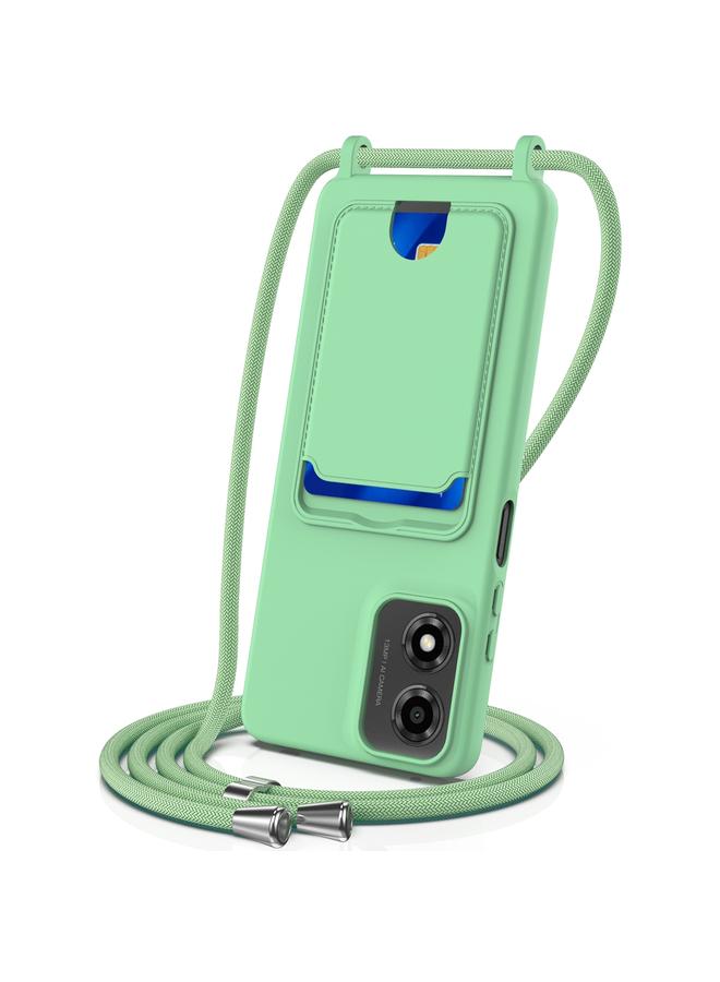 اس-توب جراب لهاتف Motorola Moto G04 / G04s / G24 مزود بحقيبة بطاقات مدمجة، جراب هاتف من السيليكون السائل بلون سادة مع حبل تعليق - Image 1