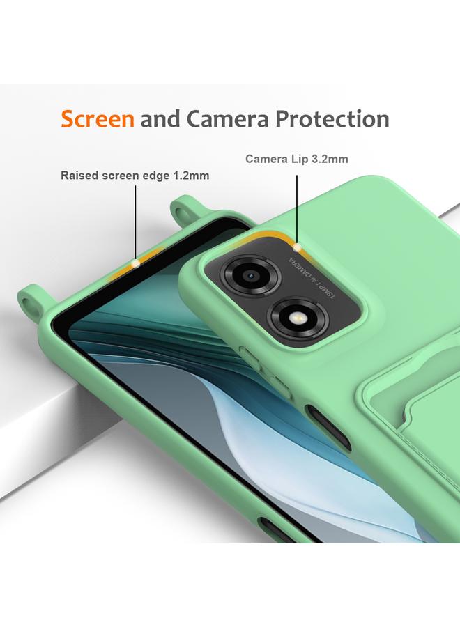 اس-توب جراب لهاتف Motorola Moto G04 / G04s / G24 مزود بحقيبة بطاقات مدمجة، جراب هاتف من السيليكون السائل بلون سادة مع حبل تعليق - Image 5