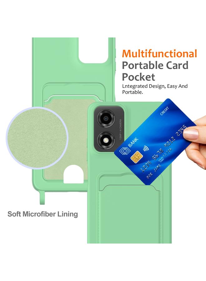 اس-توب جراب لهاتف Motorola Moto G04 / G04s / G24 مزود بحقيبة بطاقات مدمجة، جراب هاتف من السيليكون السائل بلون سادة مع حبل تعليق - Image 4
