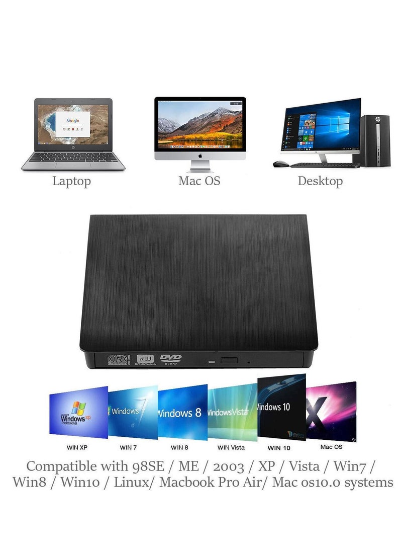 External DVD, CD Drive, USB 3.0 Slim Portable CD DVD +,-RW Drive, External DVD-CD ROM Writer for Laptop or Desktop Compatible with Windows XP7, 8, 10, Mac OS, Linux - Image 2