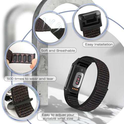 AVOD Sport Loop Nylon Watch Bands Compatible with Fitbit Charge 6/Charge 5 for Women Men, Adjustable Breathable Replacement Soft Nylon Loop Wristband for Fitbit Charge 6/Fitbit Charge 5 - Image 2