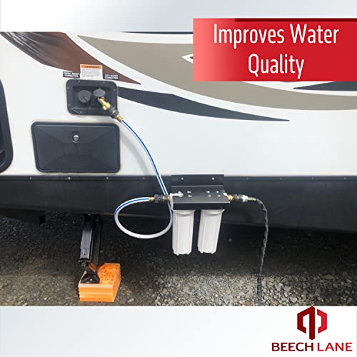 Beech Lane External RV Dual Water Filter System, Leak-Free Brass Fittings, Mounting Bracket and Two Filters Included, Sturdy Construction is Built to Last - Image 2