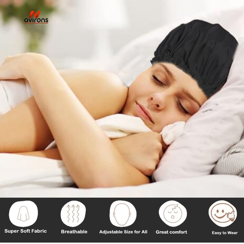 Avirons Satin Silk Hair Bonnet Cap with Sleeping Eye Mask |Silk Head Cap for Sleeping| Satin Bonnet for All Type Hair| Night Cap for Women| Fully Reversible Pure Satin Hair Bonnet Satin Sleep cap - Image 2