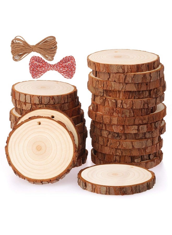 Fuyit Natural Wood Slices 25 Pcs 3.1-3.5 Inches Craft Wood Kit Unfinished Predrilled With Hole Wooden Circles Tree Slices For Arts And Crafts Christmas Ornaments Diy Crafts - Image 1
