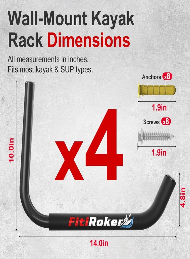 FitiRoker Heavy-Duty Kayak Wall Hooks - Space-Saving J-Style Storage Rack with Foam Padding, Optional Safety Strap or Fabric Cover, Wall-Mounted Hangers for Kayaks, SUPs (Round Tube) - Image 4