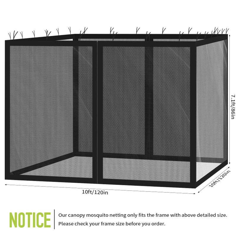 Flagly 10x10 ft Mosquito Netting for Pop Up Canopy, Universal Bug Screen Tent Enclosure, Outdoor Canopy Mesh Net with Zipper Doors for Camping, Patio, Backyard (Netting Onlyï¼ŒBlack) - Image 2