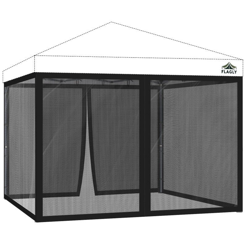 Flagly 10x10 ft Mosquito Netting for Pop Up Canopy, Universal Bug Screen Tent Enclosure, Outdoor Canopy Mesh Net with Zipper Doors for Camping, Patio, Backyard (Netting Onlyï¼ŒBlack) - Image 1