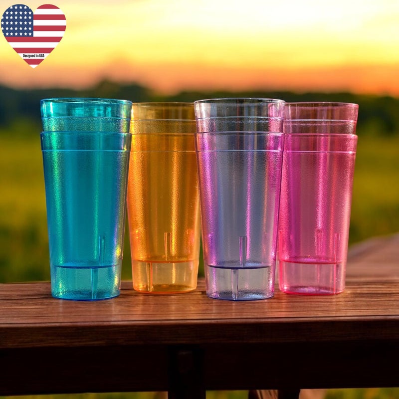 Oojami Set of 8 Plastic Tumblers, 20-Ounce Reusable Cups, BPA-Free & Shatterproof, Stackable Restaurant-Style Drinking Glasses for Water, Juice, and Everyday Use, Dishwasher Safe 20 oz - Image 2
