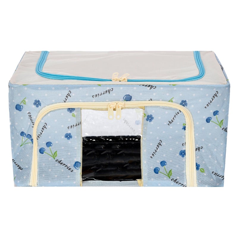 Kuber Industries Kuber Industries Storage Box Steel Frame Living Box Storage Organizer For Clothes Saree Cover for Woman Good Luck Print Cloth Organizer 22 Liter Pack of 2 Sky Blue - Image 2
