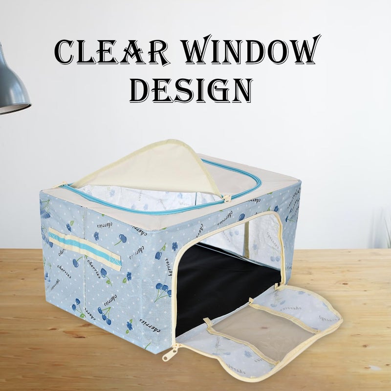 Kuber Industries Kuber Industries Storage Box Steel Frame Living Box Storage Organizer For Clothes Saree Cover for Woman Good Luck Print Cloth Organizer 22 Liter Pack of 2 Sky Blue - Image 4