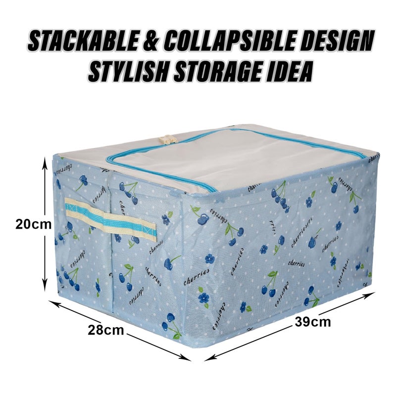 Kuber Industries Kuber Industries Storage Box Steel Frame Living Box Storage Organizer For Clothes Saree Cover for Woman Good Luck Print Cloth Organizer 22 Liter Pack of 2 Sky Blue - Image 3