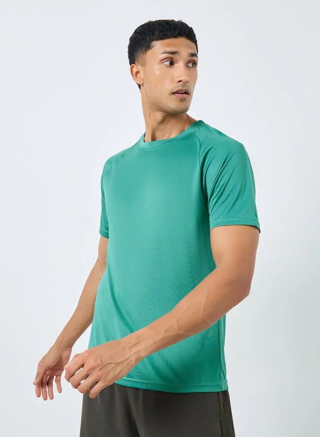 Styli Active Raglan Sleeve Core Athleisure T-Shirt with Back Print