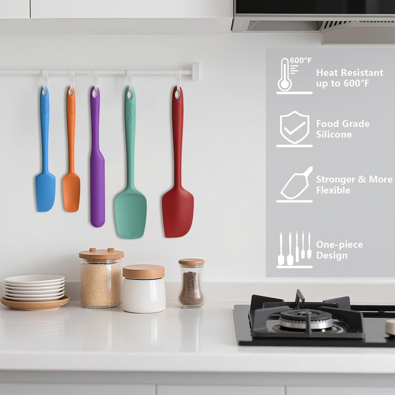 Coukre Silicone Spatula Set of 5,High Heat Resistant, Food Grade Silicone, Upgraded Extended Reinforced Handle,Dishwasher Safe, for Baking, Cooking (Pure Colorful B, Solid color) - Image 5