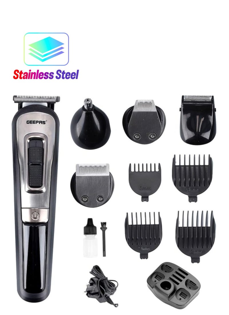 GEEPAS - 11-IN-1 Rechargeable Grooming Set- GTR8300| With 6 Interchangeable Heads and 4 Comb Attachments| Includes a Charging Stand| Prefect for Home and Professional Styling| Black - Image 1