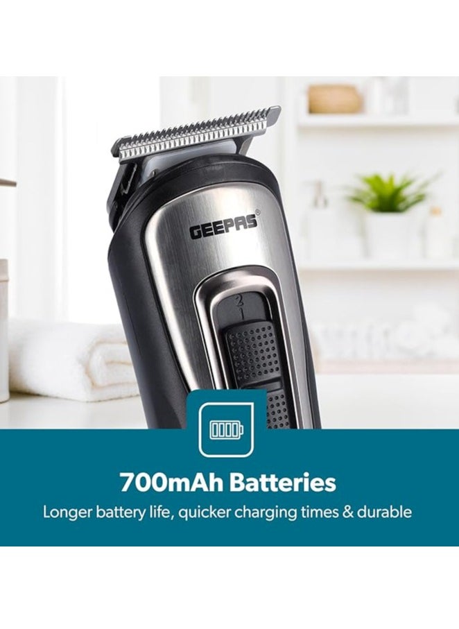 GEEPAS - 11-IN-1 Rechargeable Grooming Set- GTR8300| With 6 Interchangeable Heads and 4 Comb Attachments| Includes a Charging Stand| Prefect for Home and Professional Styling| Black - Image 1