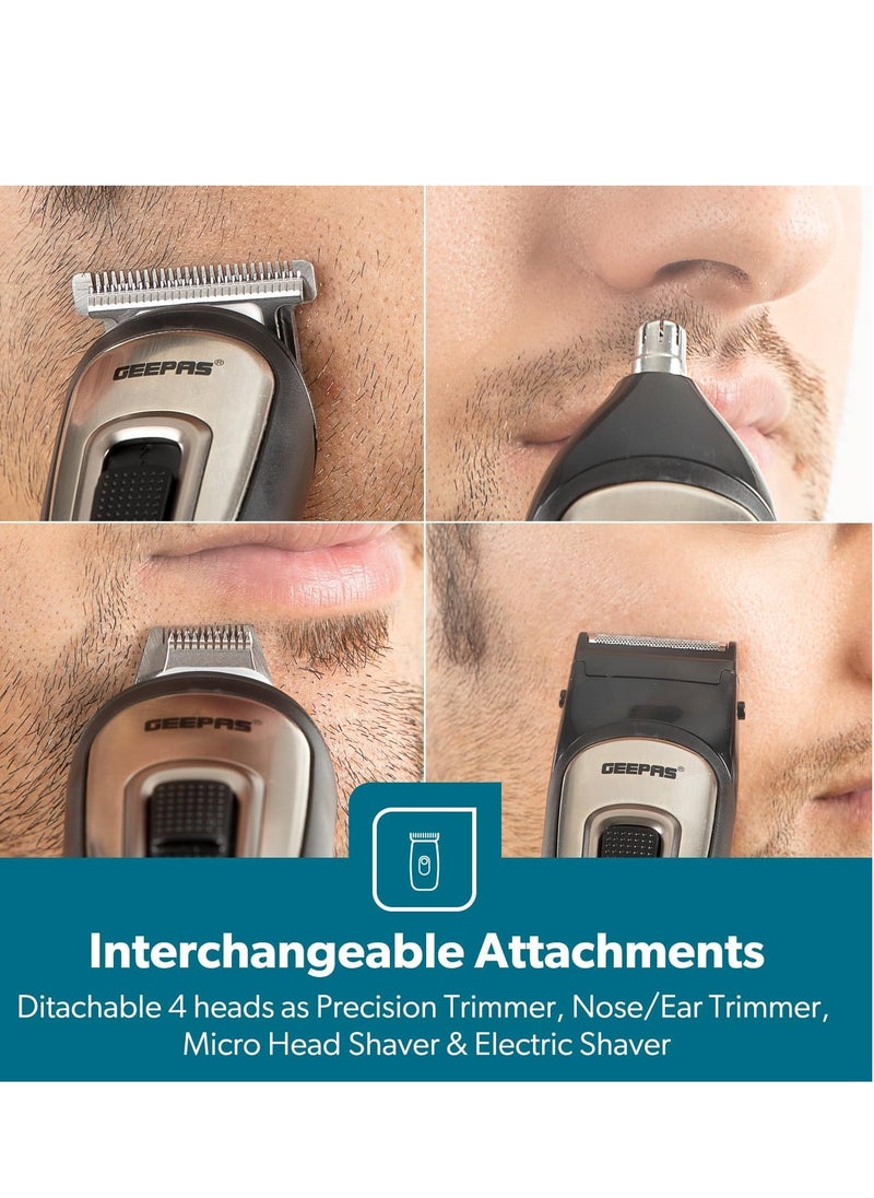 GEEPAS - 11-IN-1 Rechargeable Grooming Set- GTR8300| With 6 Interchangeable Heads and 4 Comb Attachments| Includes a Charging Stand| Prefect for Home and Professional Styling| Black - Image 1